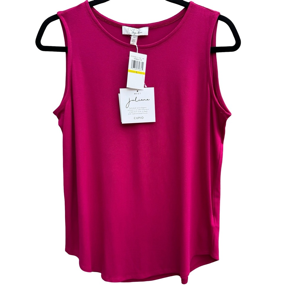 Cupio Minimalist Layering‎ Capsule Tank Top Crepe Knit Sleeveless Hot Pink L NEW